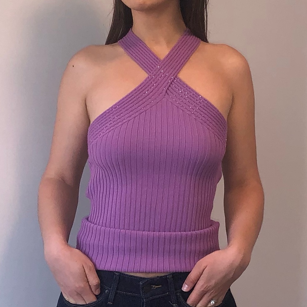 😍Criss cross front purple sweater top